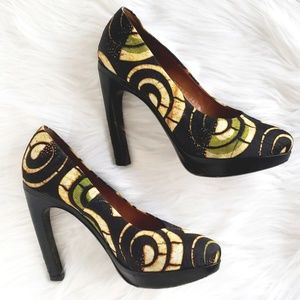 DRIES VAN NOTEN Pump Black Printed Satin Heels